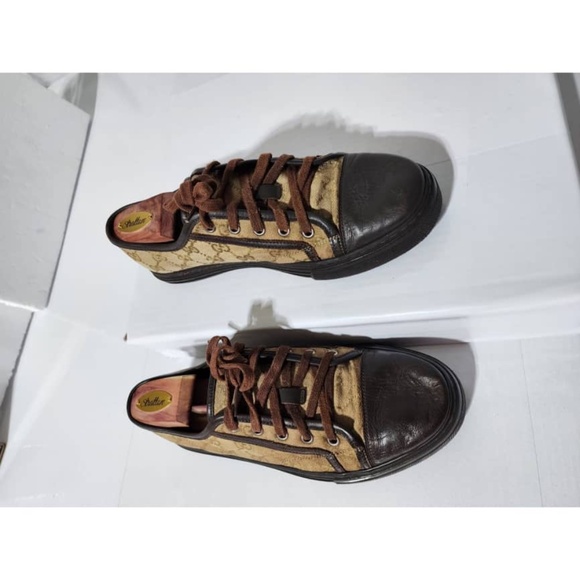 Authentic Gucci Leather And Monogram Canvas Lace Up Sneakers Brown/Beige Size 7. - Picture 4 of 16